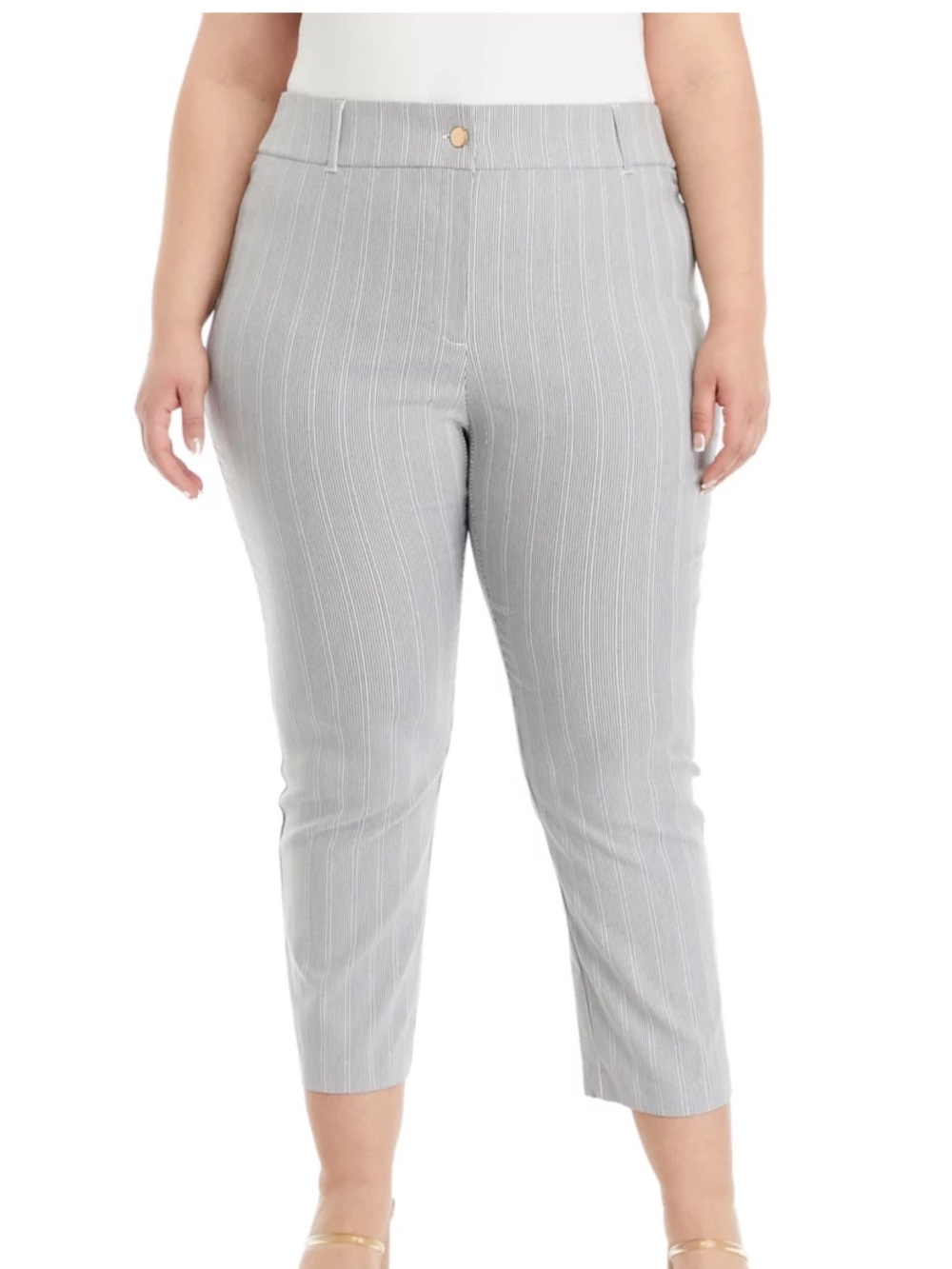 Rafaella Light Gray Pinstripe Cropped Dress Pants